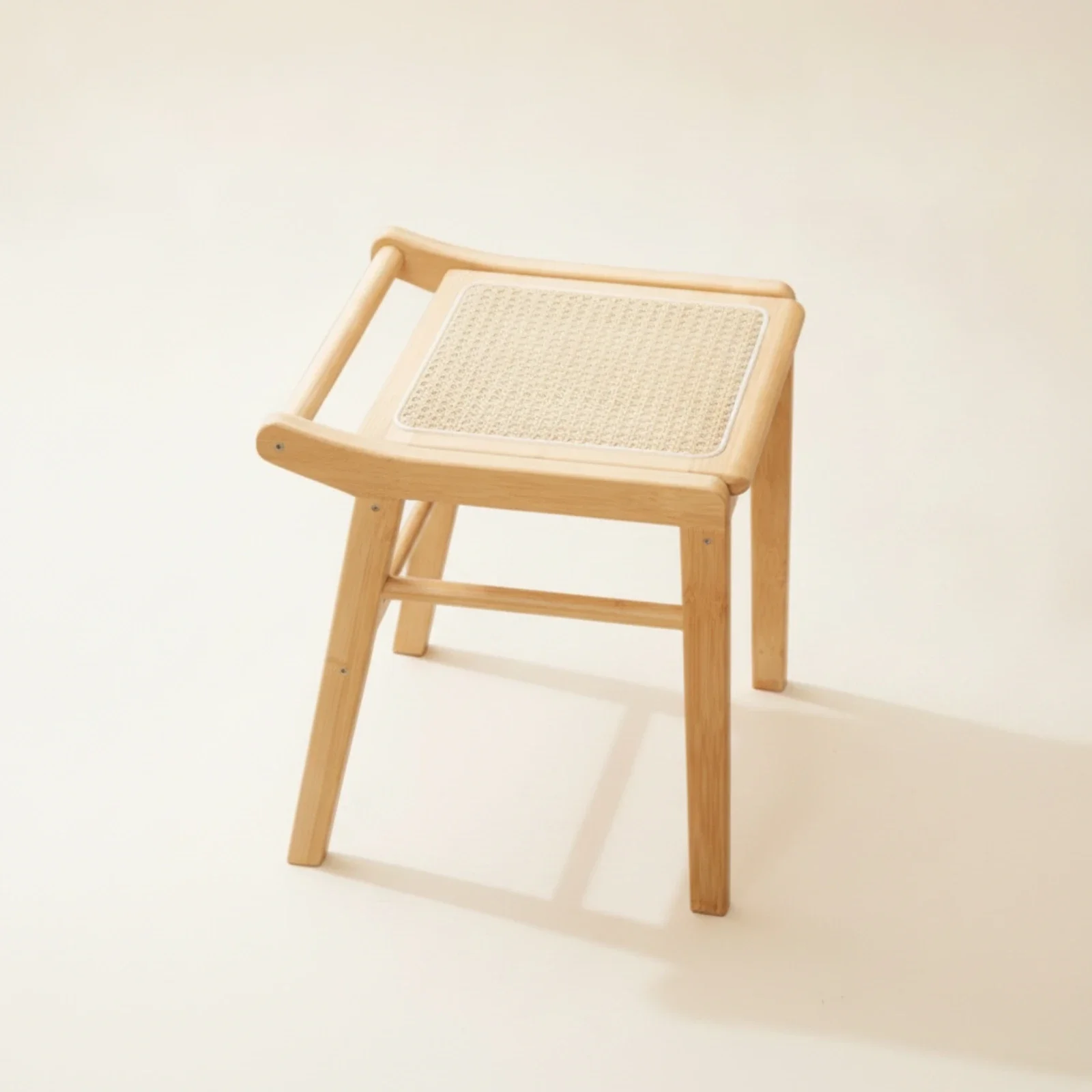 Square Wooden Stool Stable Stool with Woven Seat Wooden Footstool Sturdy Footrest Compact for Vanity, Entryway