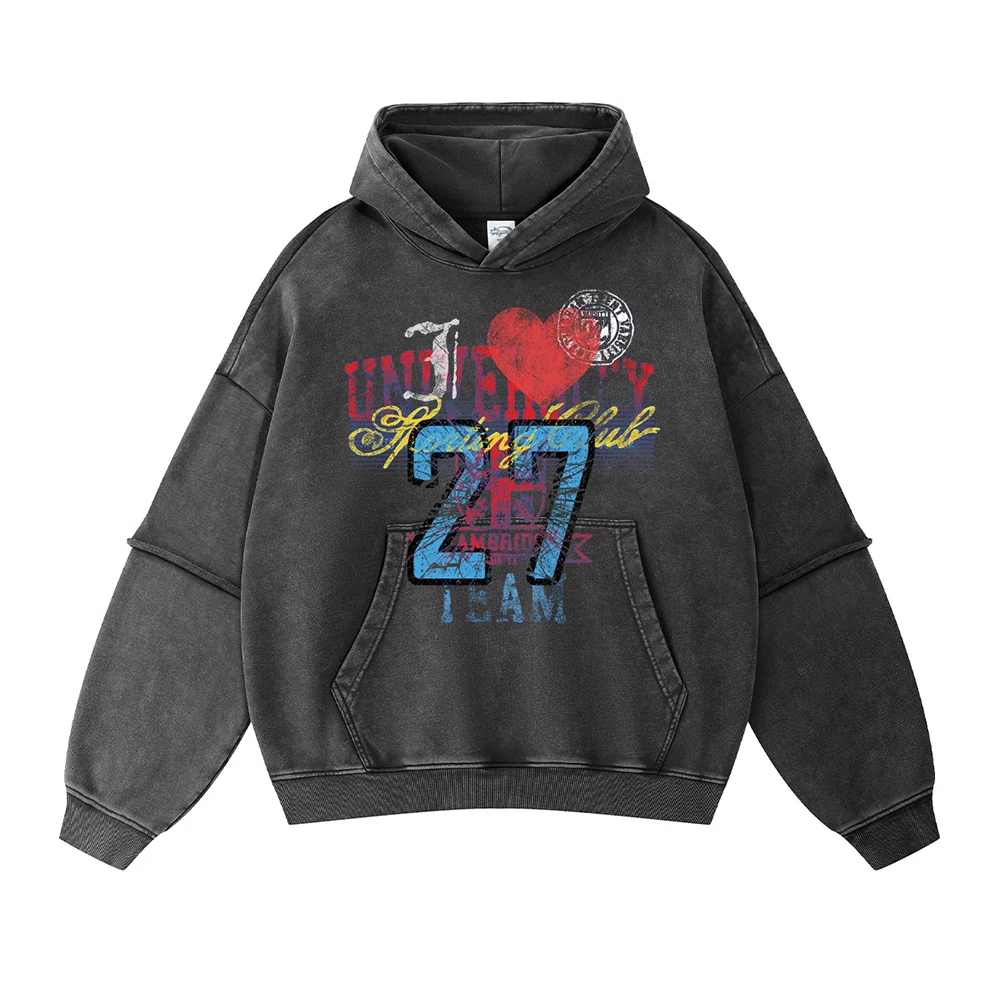 Retro Patchwork Hoodies Streetwear Trend Print Fashion Hooded Oversized Y2k Men's Clothing Distressed Washed New In Sweatshirts