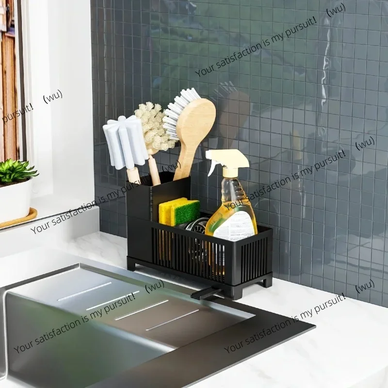 Kitchen drain rack storage basket for storing cleaning tools, sponges, cleaning, drying