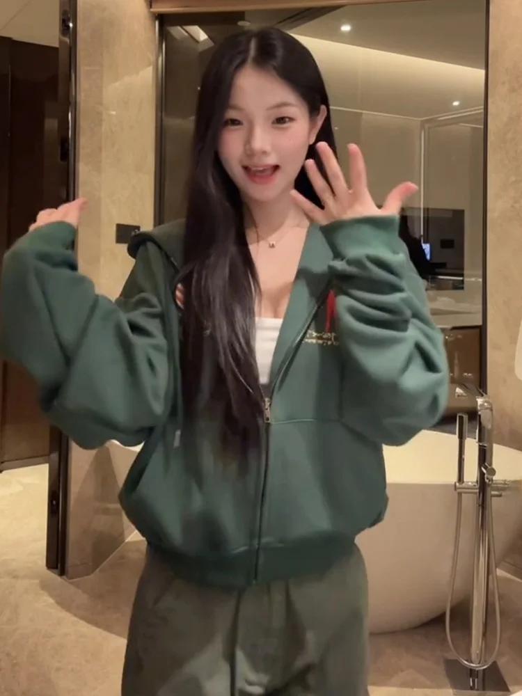 Americano retro een moletom com capuz jaet feminino solto preguiçoso sle aberto cardigan longo sve topo confortável respirável outono wear