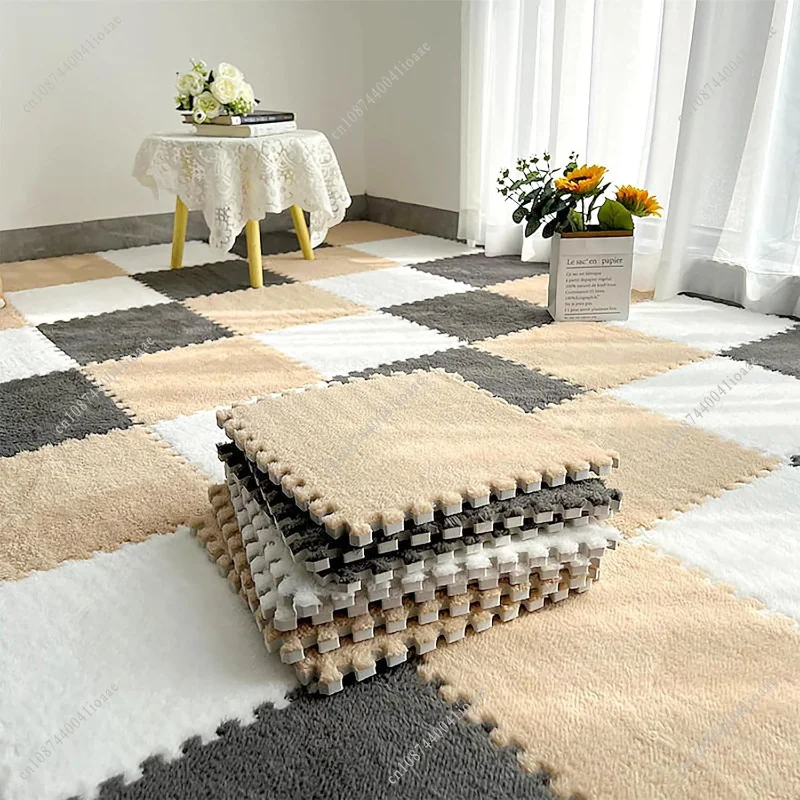 3Pcs Free Combination Plush Mat 30x30x1CM Interlocking Square Carpet Tiles Fluffy Soft Foam Carpet Mixed Color Rug Home Decor