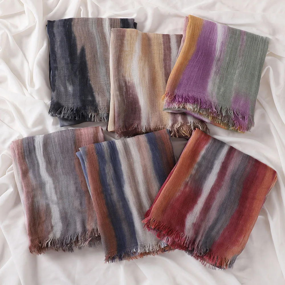 Muslimischer Batik-Hijab Premium Kopftuch Weicher Atmungsaktiver Hijab für Frauen Farbverlauf Baumwolle Viskose Modal Hijab Femme Musulman – Detail 5