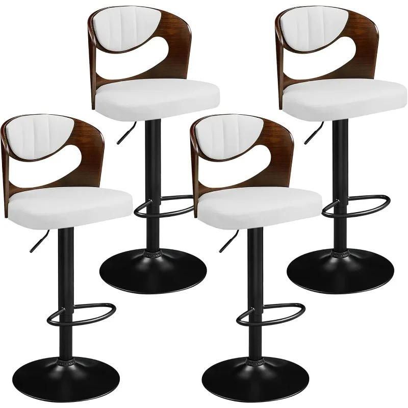 BarStools Set of 4,Kitchen Island Stools with Bentwood Back,Arm&Footrest,Counter Height Bar Chairs PU Leather Cushion Seat