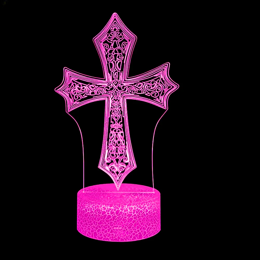 Nighdn luz nocturna cruzada de Jesús, lámpara de ilusión óptica 3D cristiana, luces nocturnas regulables, regalos de cumpleaños y Pascua para niños