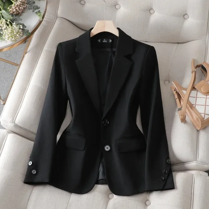 

InsozkdgAutumn Winter Retro Casual Short Single Breasted Blazer Coats Commuting Solid Color Suit Collar Jacket Women Clothing