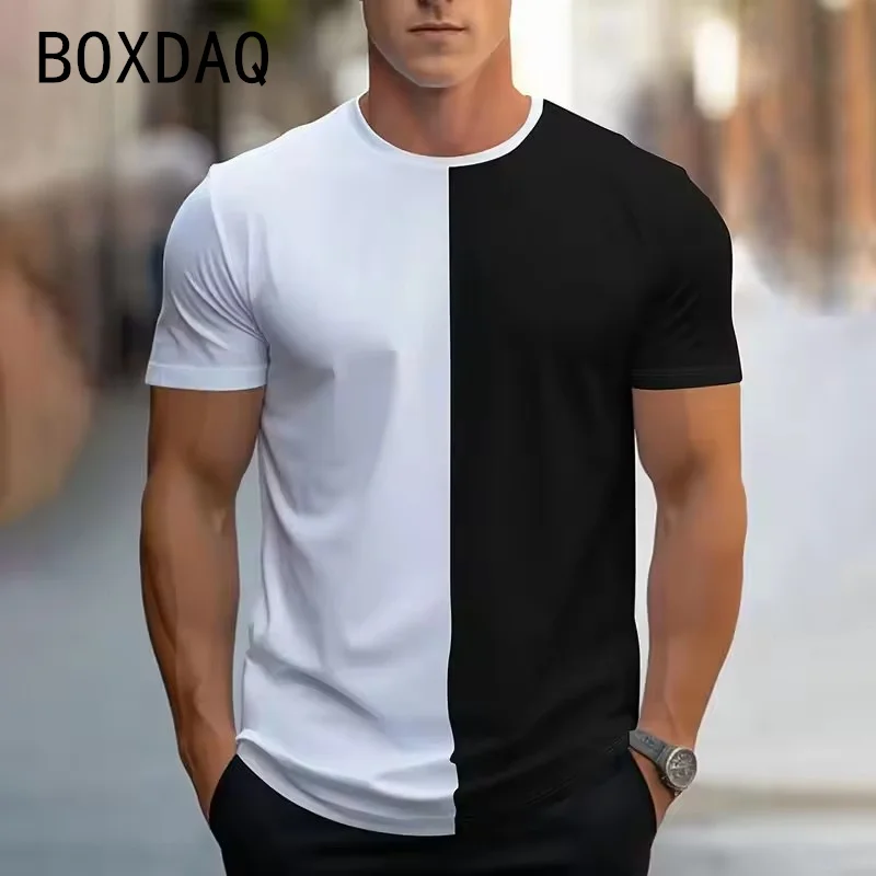 Fashion Splicing T-shirt Men's Plus Size Summer Short Sleeved Round Neck Casual Top Harajuku Casual Street Breathable Tops