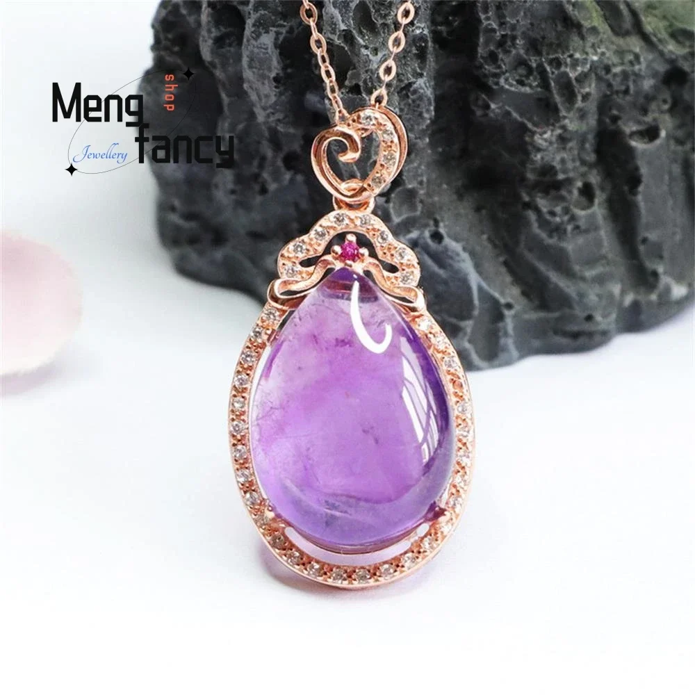 S925 Silver Natural Amethyst Water Drops Pendant Exquisite Elegant Simple High-grade Necklace Sexy Young Girls Fashion Jewellery