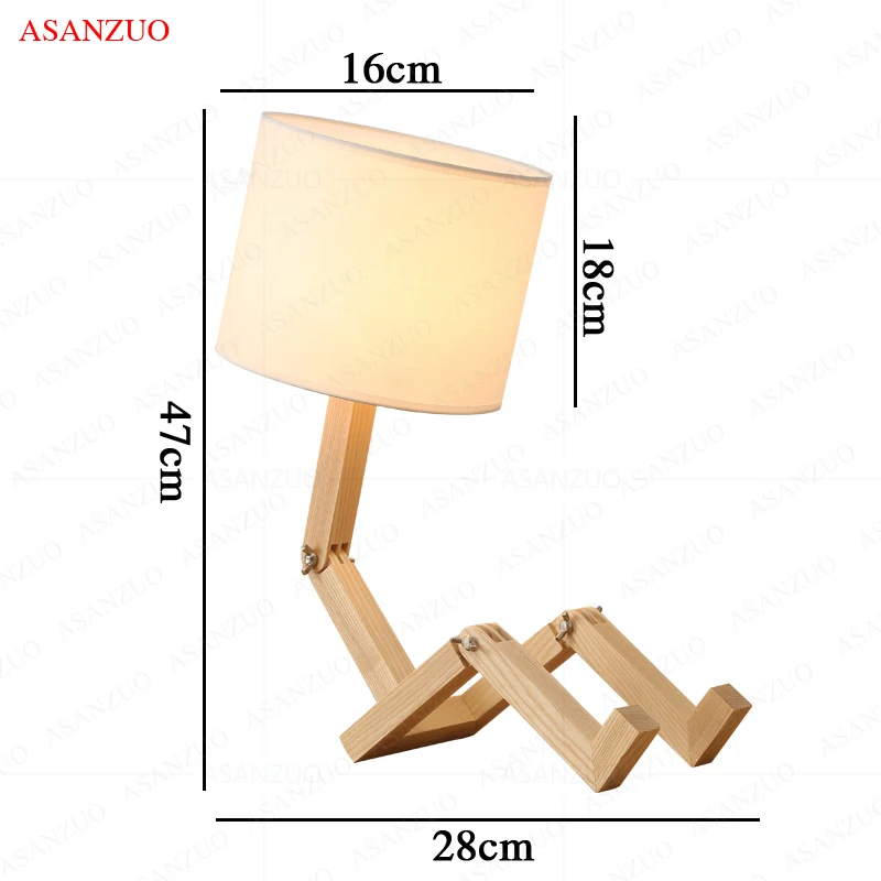 Nordic Art Wooden Robot Shaped Table Lamp Modern Living Room Bedroom bedside lamp Study Decor LED Desk Lamp E14