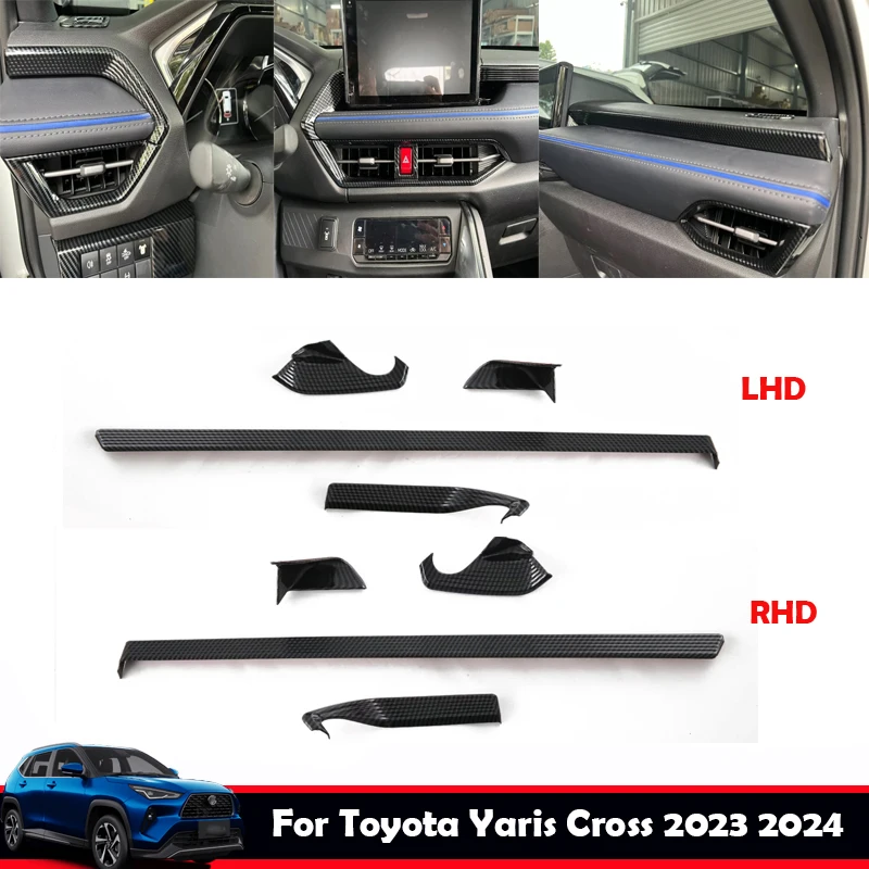 

Для Toyota Yaris Cross 2023 2024 ABS углеродное волокно Передняя Крышка вентиляционного отверстия для кондиционера Центральная панель управления крышка аксессуары