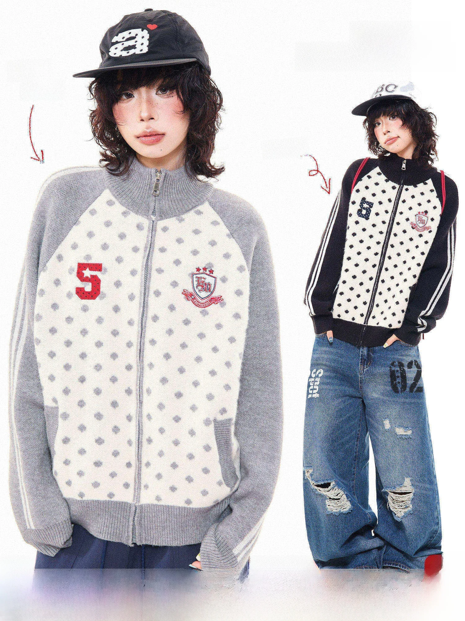 

Ретро-кардиган в американском стиле с вышивкой в стиле пэчворк и крупным горошком, свободный вязаный свитер-накидка для женщин, осенняя коллекция