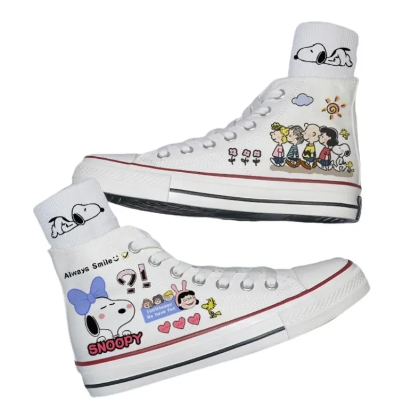 Peanuts Snoopy anime peripheral cartoon hand-painted graffiti student non-slip wear-resistant lace-up versatile couple sneakers