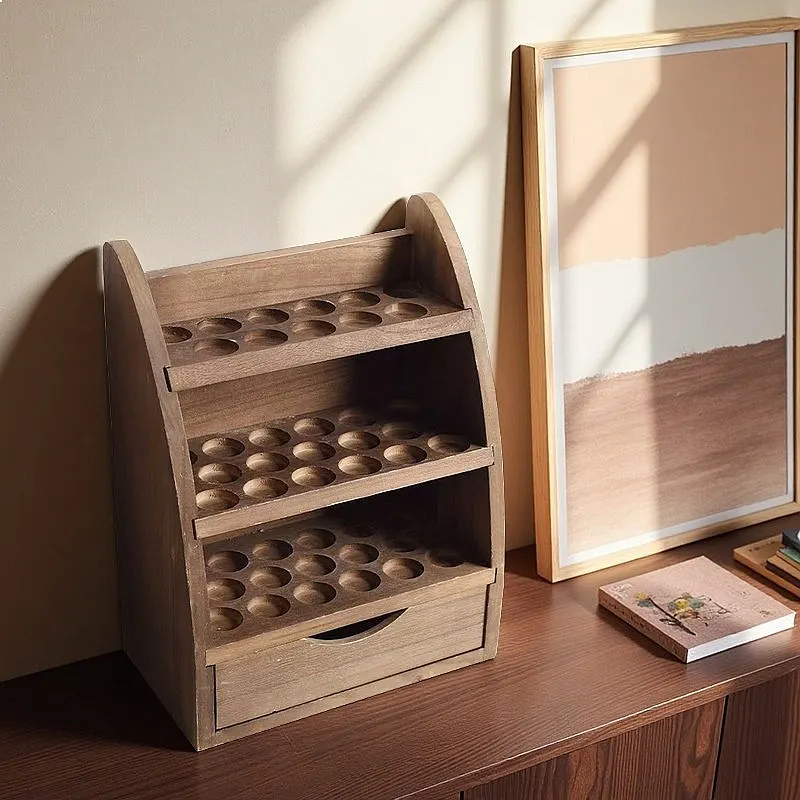 Minimalist Solid Wood Essential Oil Storage Box with Drawer Large Capacity Display Organizer