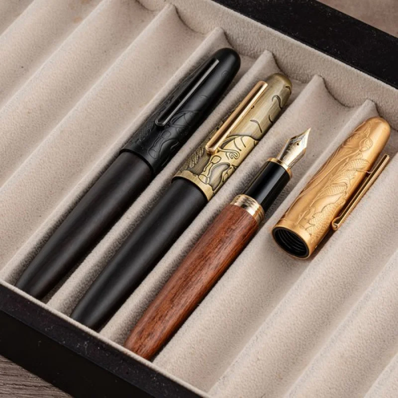 A+ Jinhao 9056A Fountain Pen EF/F/M Nib, Bull Embossed Handmade Wooden Gift Pen