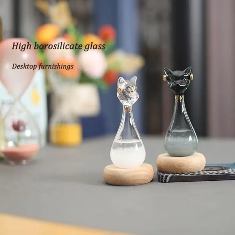 Cat Shape Storm Glass Weather Forecaster Liquid Barometer for Office Desktop Home Decorative Unique Cat Design