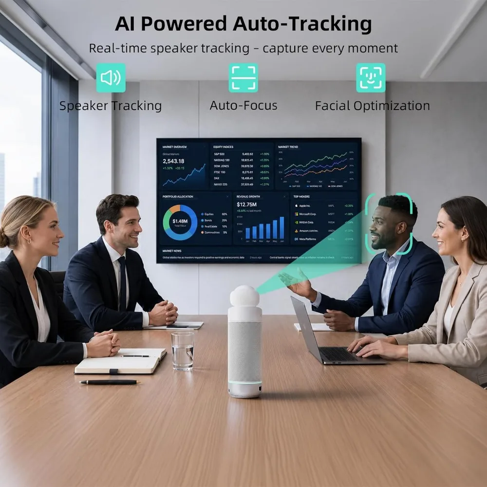 1080P HD Conference Camera: AI Face Recognition, Speaker Tracking, Noise-Cancelling Mics, Smart Zoom, Plug & Play view 2