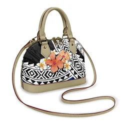 Hibiscus Printed Women'S Tote Bag Pu Leather Shoulder Bag With Polynesian Design Girls Casual Dual-Purpose Crossbody Bag