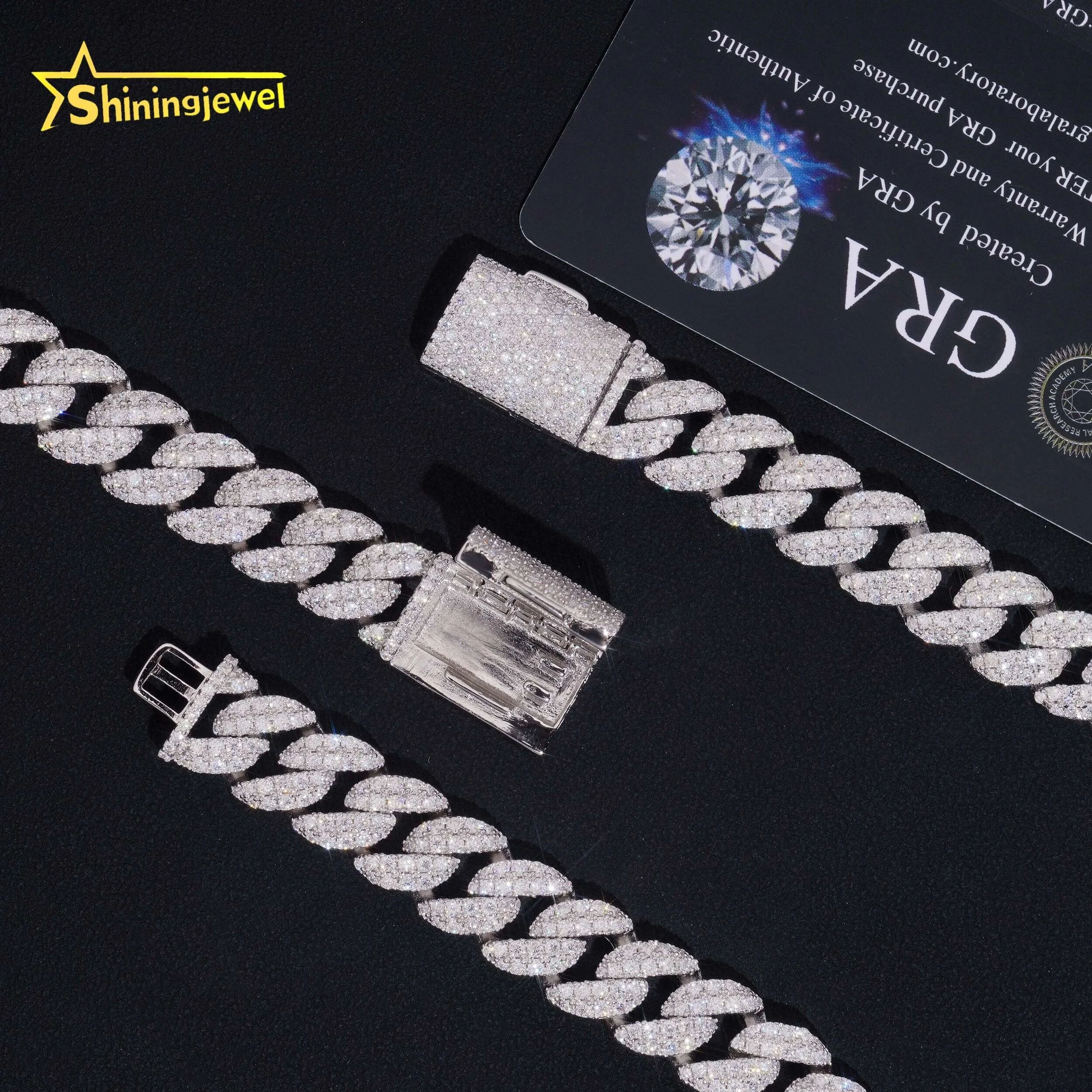 Diamond Tester Pass Ready to Ship Hip Hop 925 Silver Iced Out 12mm Mens Moissanite Necklace Cuban Link Chain.