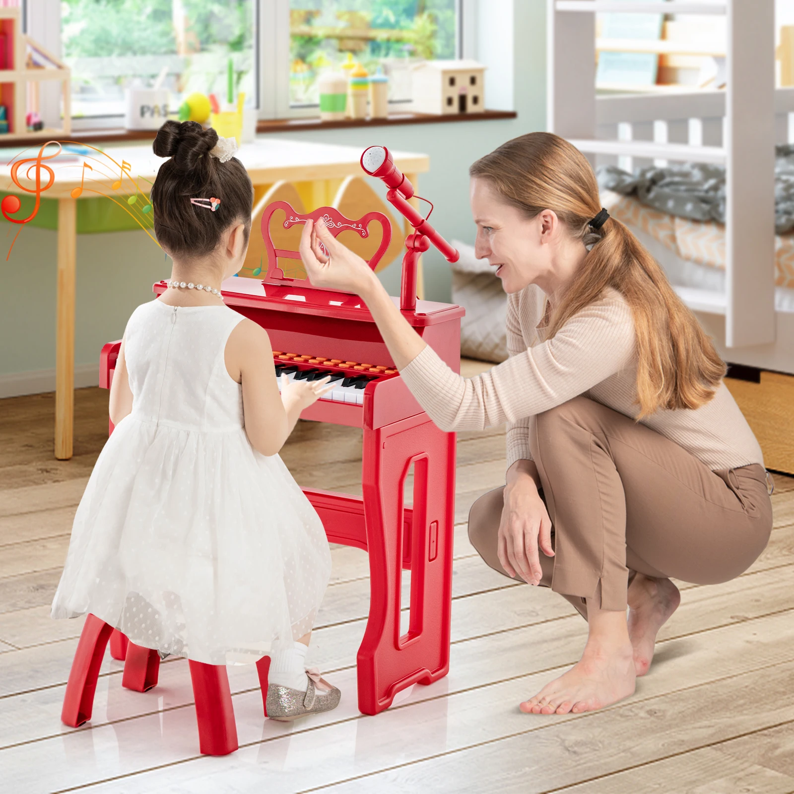 Tastiera per pianoforte musicale a 37 tasti per bambini che imparano lo strumento giocattolo con microfono rosso