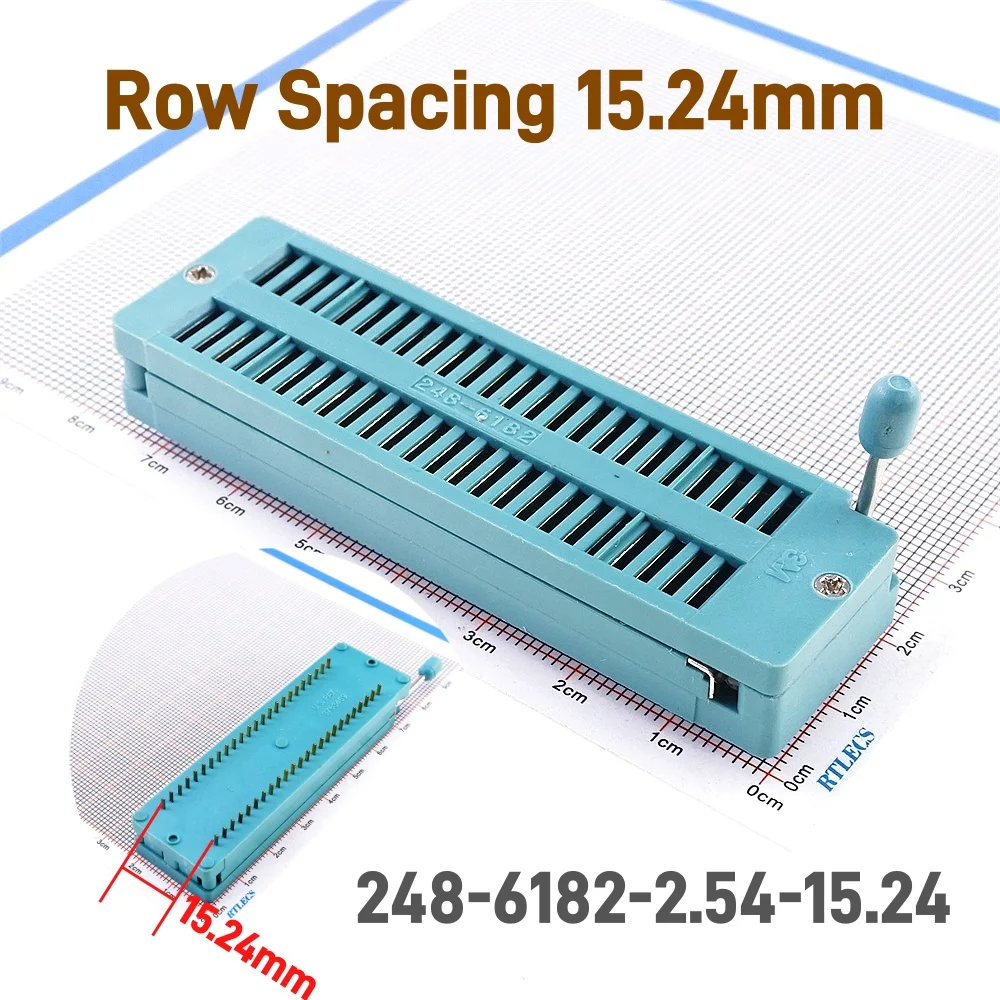 Test IC DIP ZIF ZIP Socket 14 16 18 20 24 28 32 40 48Pin Pitch 2.54 mm Press-Fit Dual Row Spacing 7.62 mm 0.3\