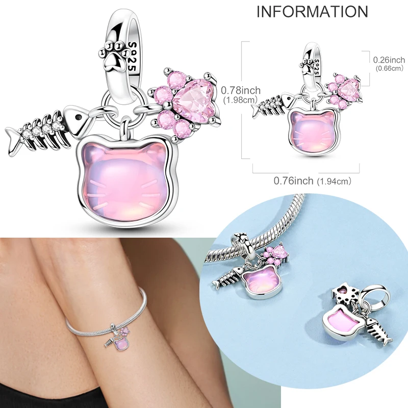 original-925-prata-esterlina-charme-granulo-bonito-rosa-gato-pata-pingente-para-mulher-caber-pulseira-original-colar-diy-accessorie