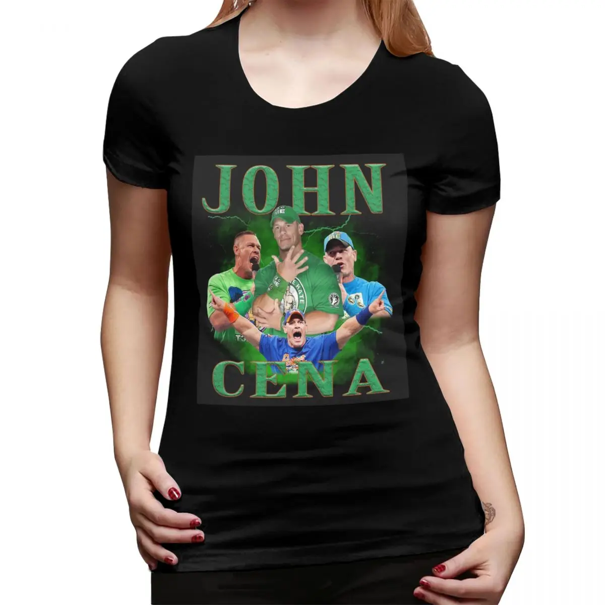 John Cena 20 anos nunca desistir camiseta de luta livre para mulheres em torno do pescoço streetwear t camisas femininas manga curta roupas topos