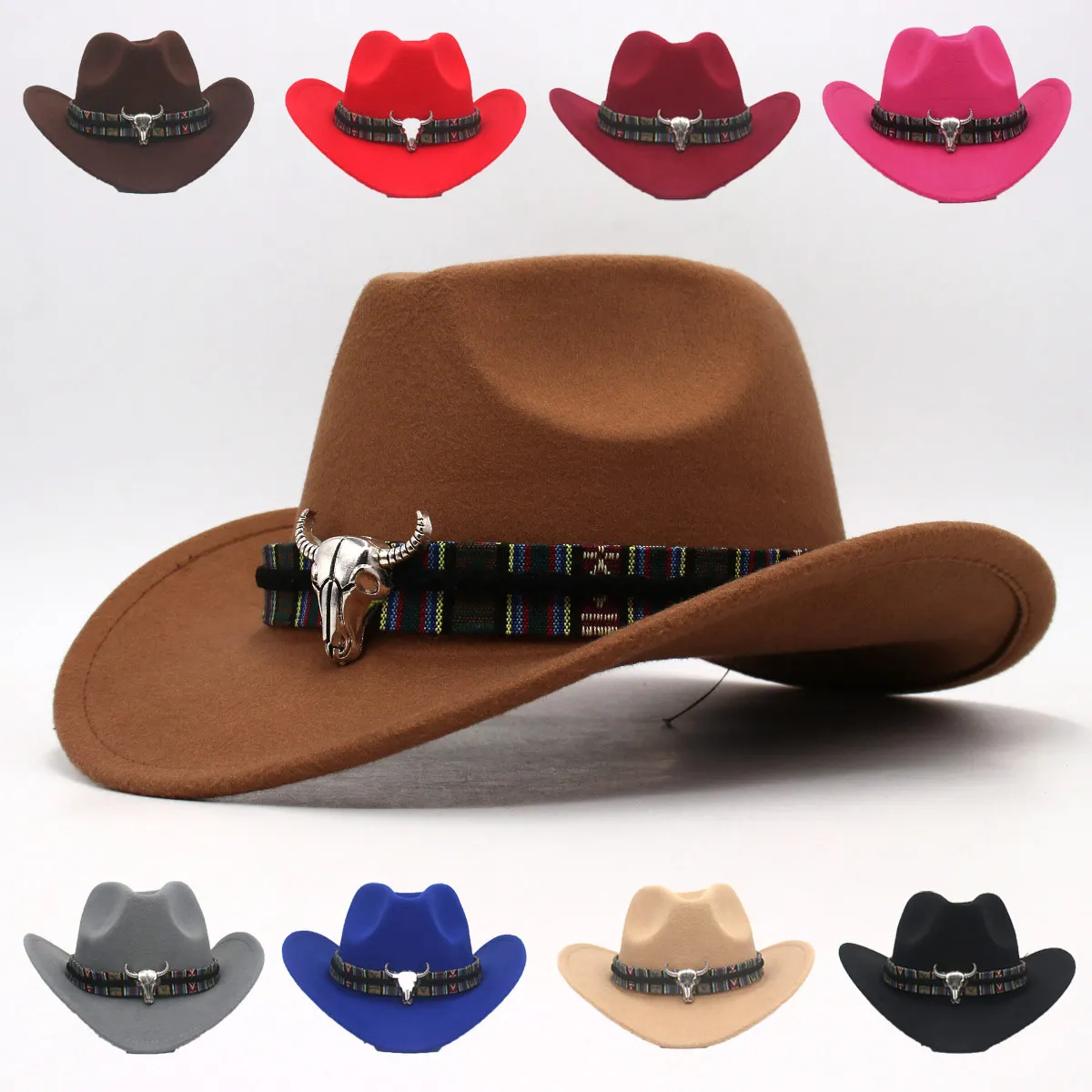 

Western Cowboy Hat Parent-child Family Ladies Hat Roll Brim Cowgirl Cap Jazz Fedora Hats Felt Cap Ethnic For Women Men Children