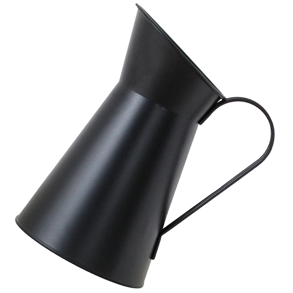 

Rustic Iron Vase Black Large Decorative Flower Bucket Pots Vintage Plant Jug Arrangement Container Retro Metal