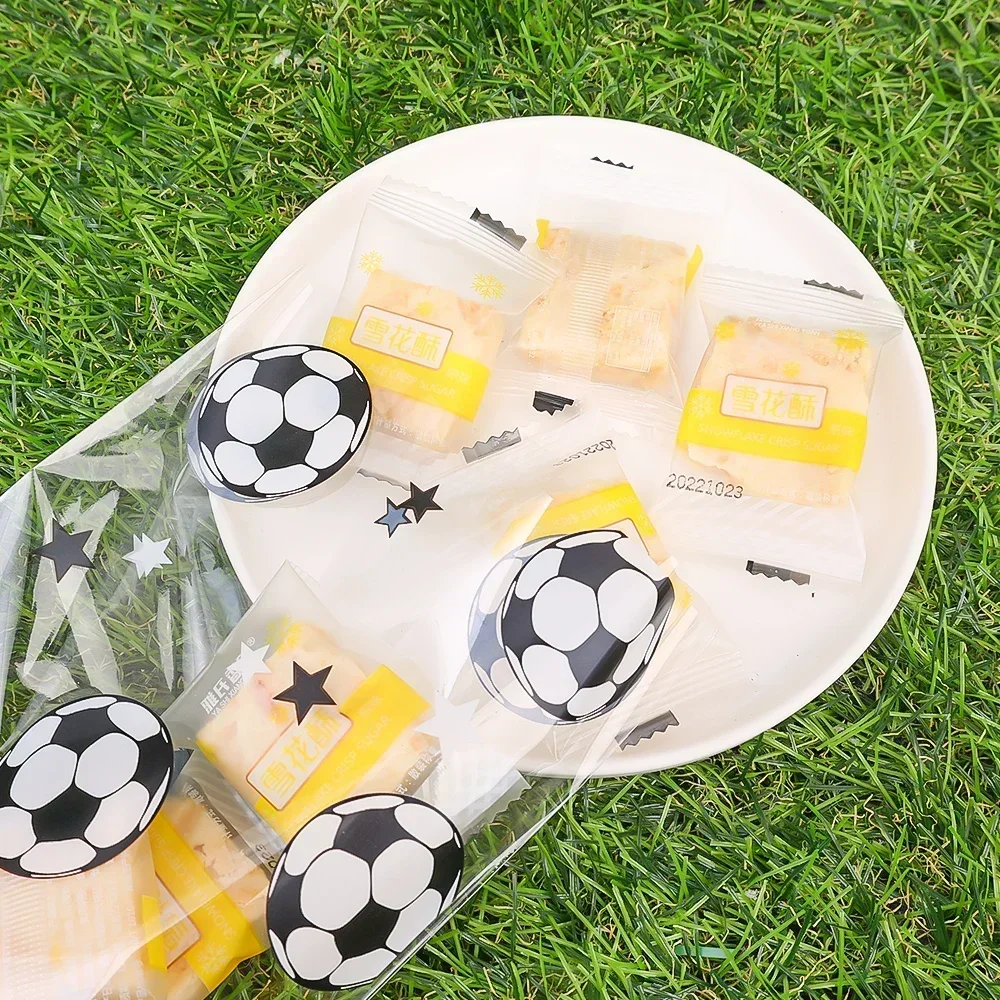 25/50Pcs Candy Bags Gift with Twist Ties Football Sport Theme Soccer Party Birthday Cookie Clear Plastic Bag Kid Favors Supplies