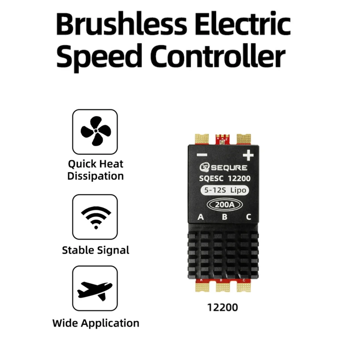 SEQURE-12200 Controlador de velocidade elétrico sem escova, fonte de alimentação 5-12S, 200A BLHeli 32 para aviões multi-rotores, modelos de carros RC