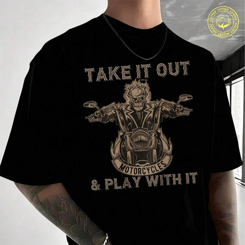 

Biker Skeleton Motorcycle Rider Moto Cotton T-Shirt New Men's Casual O-neck Short Sleeve Tees
