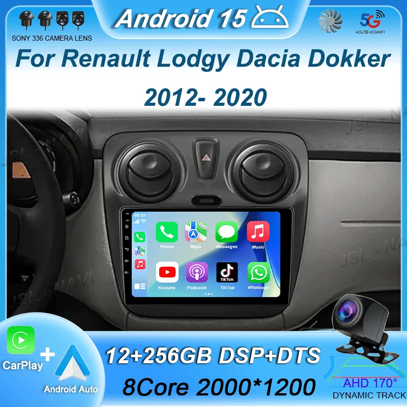 

Carplay Auto WIFI + 4G Android 15 для Renault Lodgy Dacia Dokker 2012-2020 автомобильный радиоприемник мультимедийный видеоплеер навигация GPS стерео