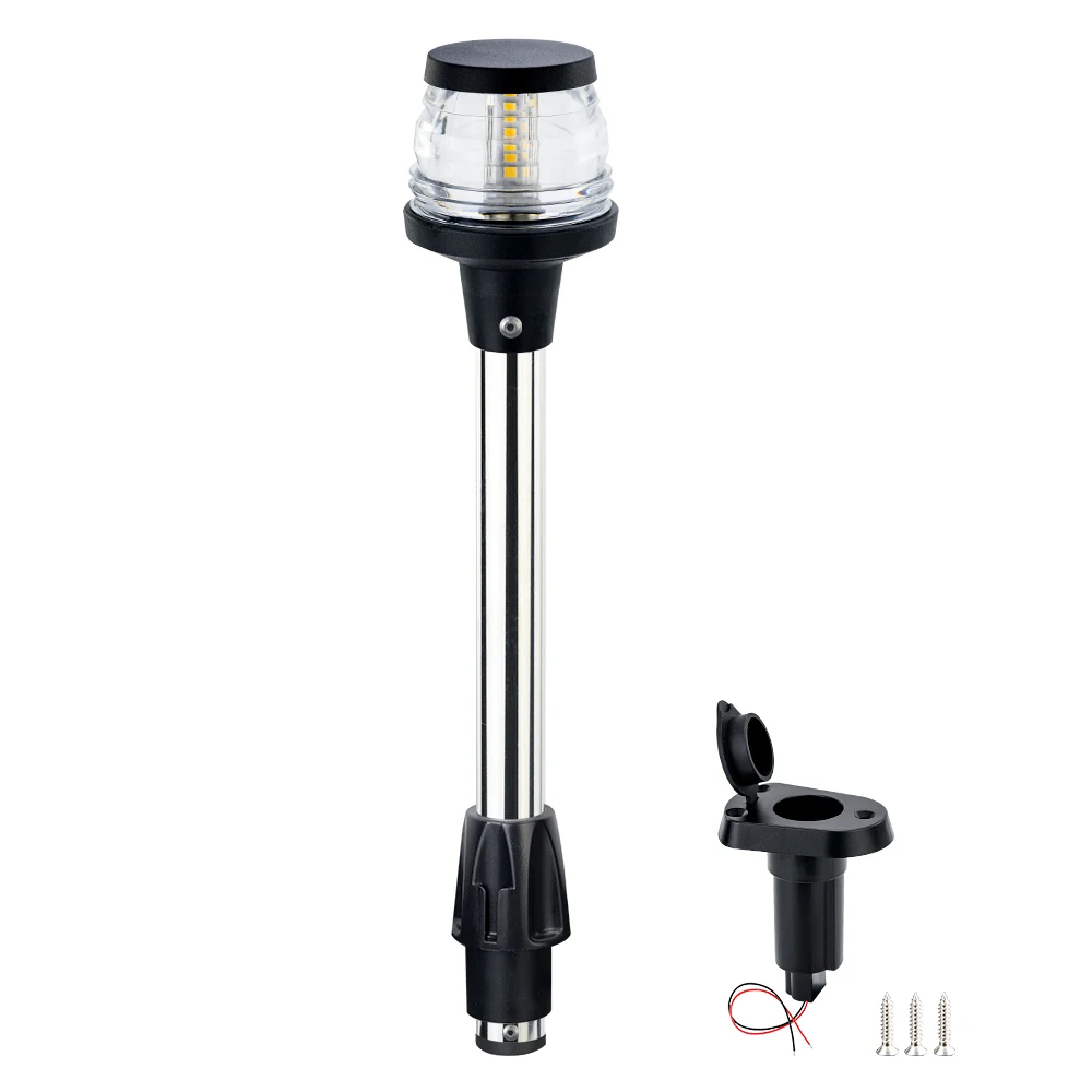 13 Inchs Stern Light, Navigation Lights, Anchor Light, 2NM Visibility, Stainless Steel Pole, Removable 2 Pin Plug-in Mount