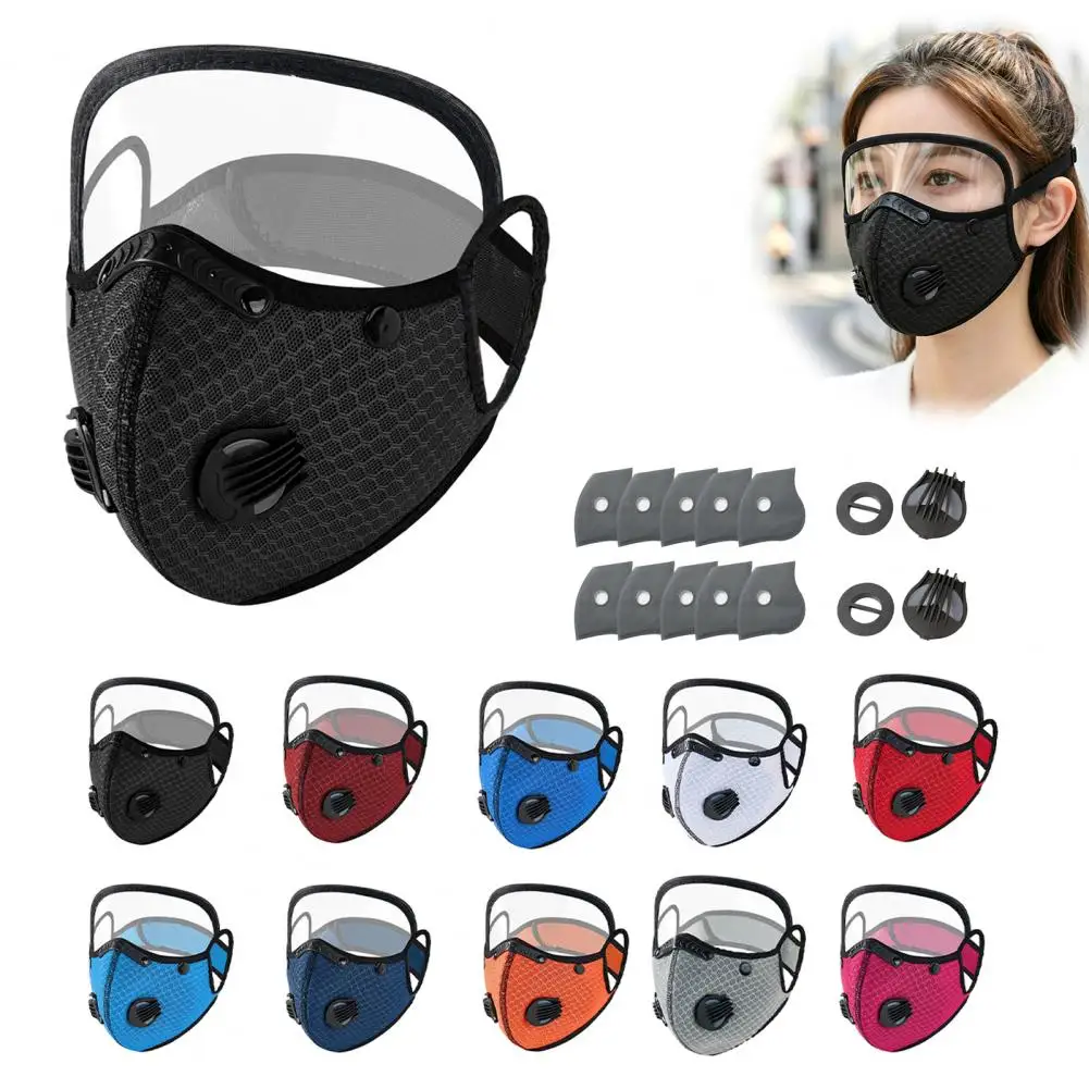 Cycling Face Mask with Filter & Breathing Valve Reusable Carbon Filter Dust Mask with Goggles Face Protection Shield for Riding