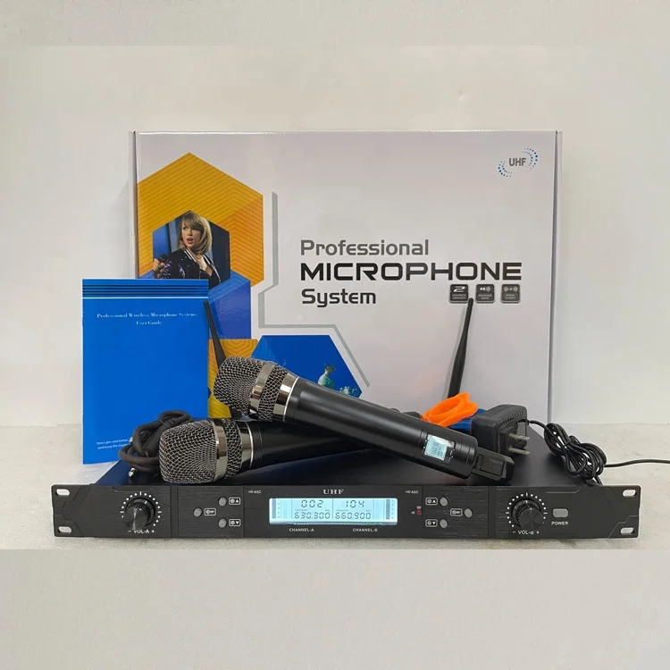 

RIY-0313 Good Price Stage Performance Karaoke True Diversity Microphone Dual Channel UHF Wireless Microphone