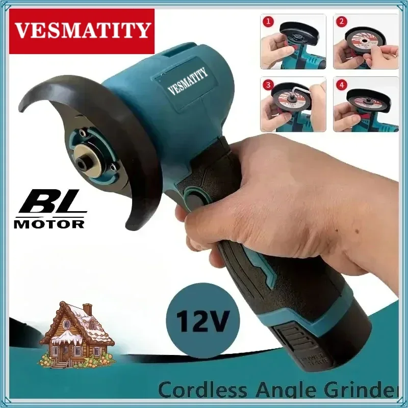 Brushless Mini Cordless Angle Grinder Electric Polishing Cutting Grinder Machine Universal For 12V Battery Home DIY Power Tool