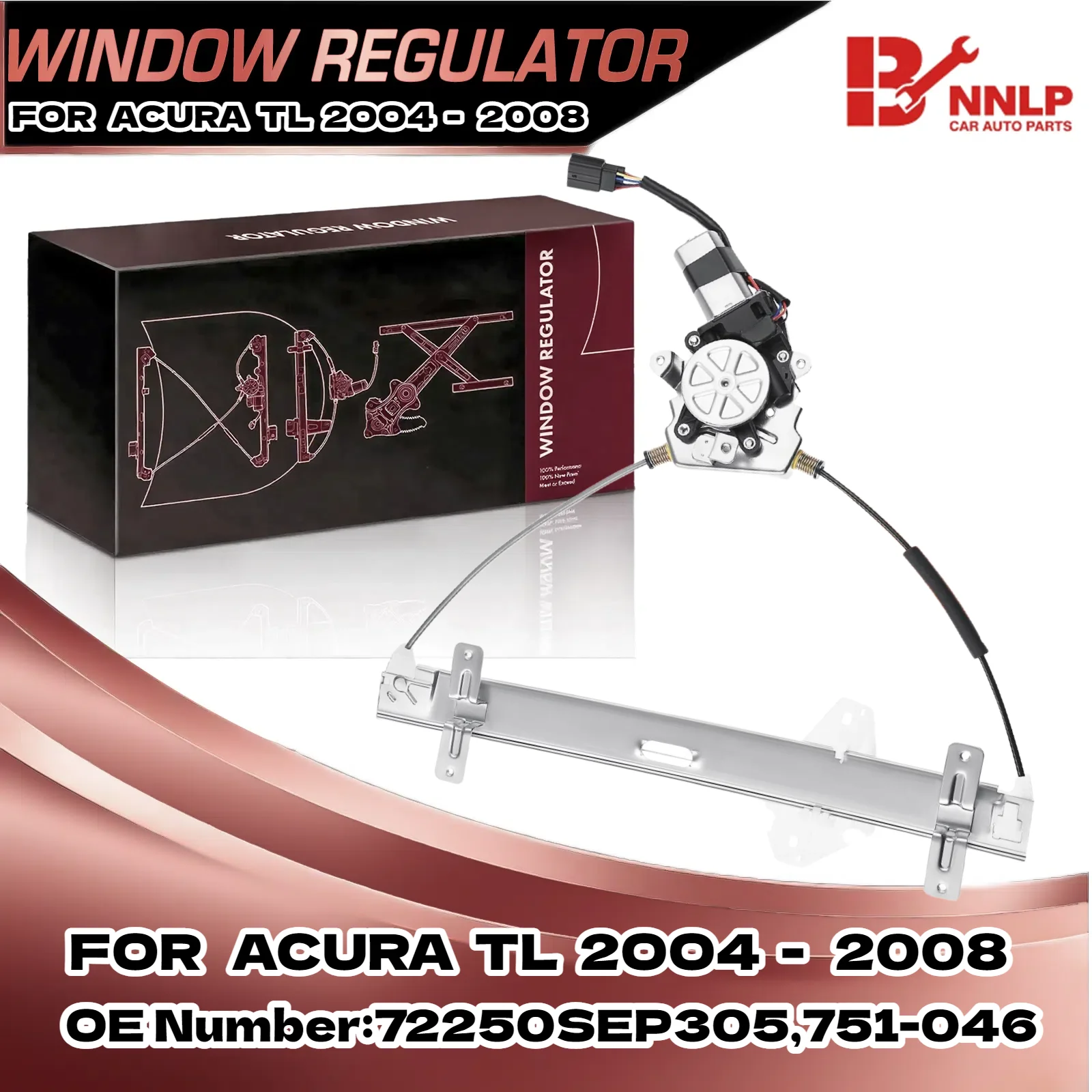 

Power Window Regulator w/ 6 Pins Motor Front Left for Acura TL 2004-2008 Sedan 72250SEP305, 751-046