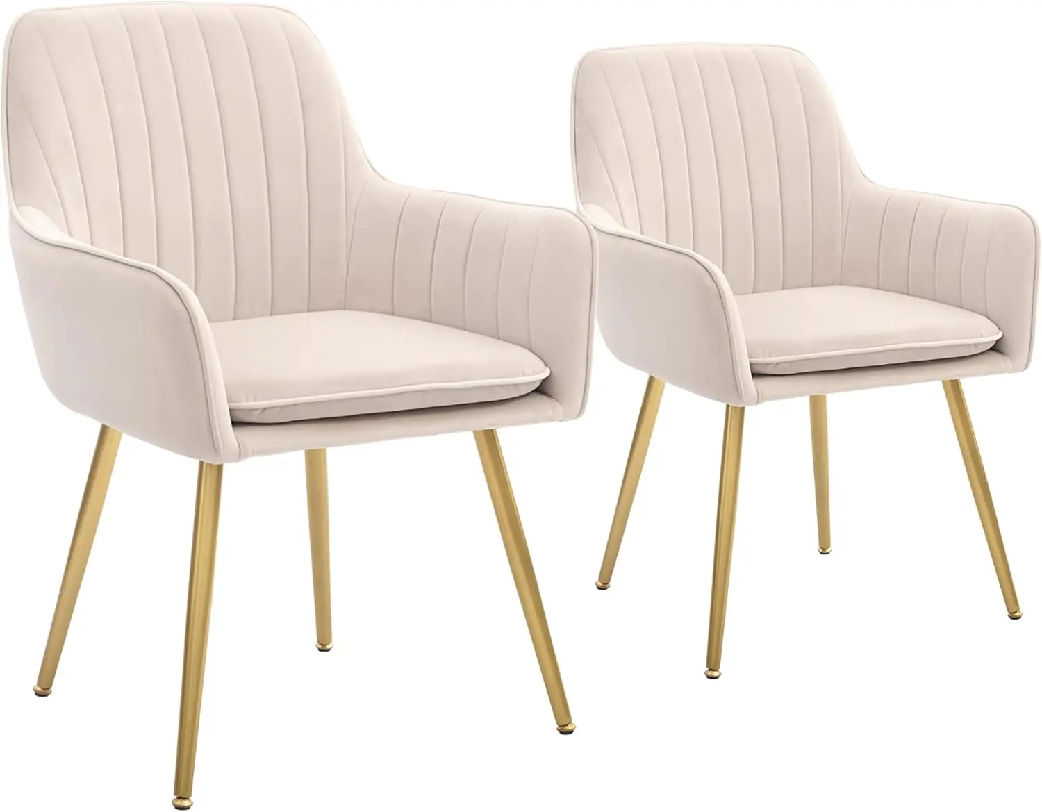 Canglong Modern Velvet Dining Chairs Set Of 2, Tufted Vanity Chairs And Upholstered Accent Armchair With Gold Metal Legs For