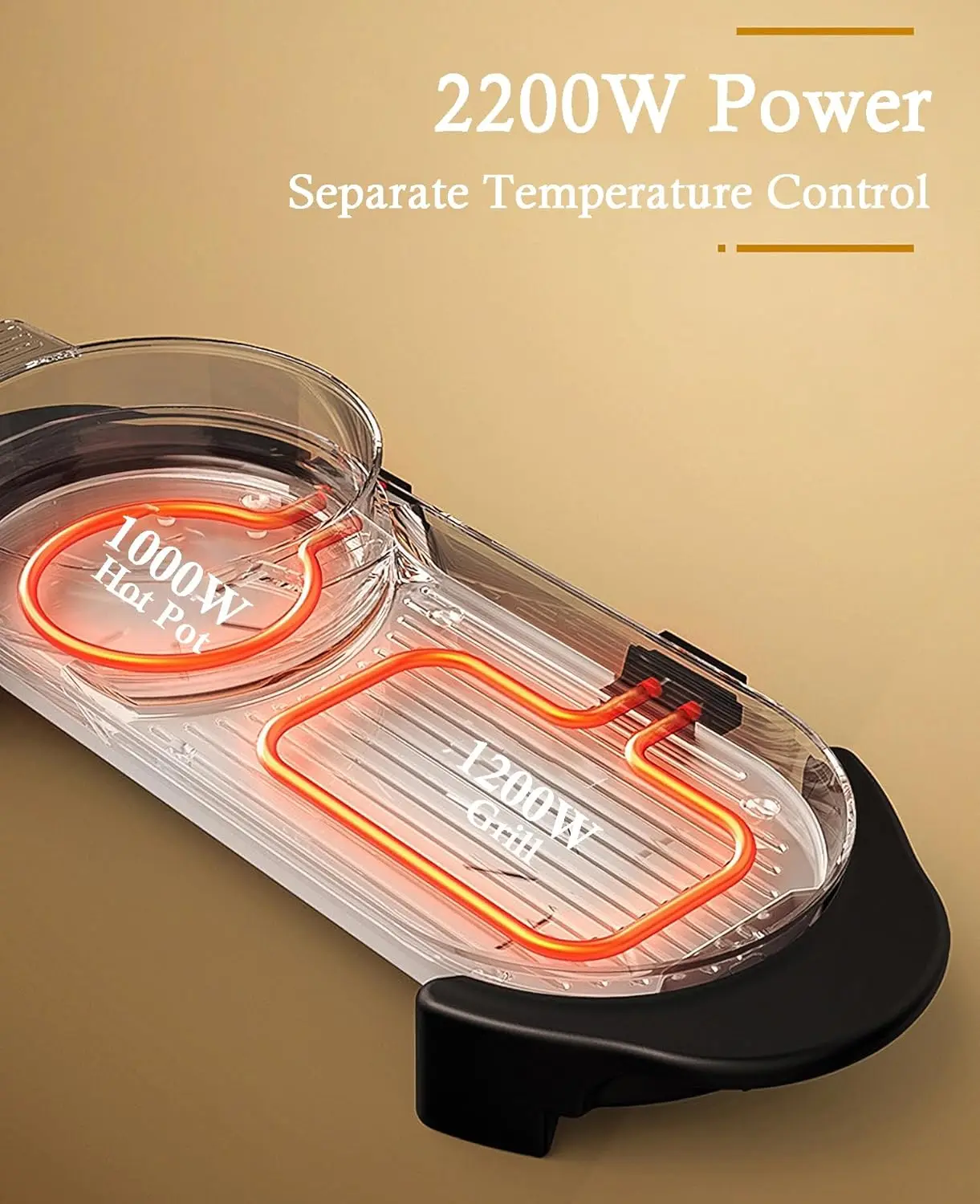 وعاء ساخن كهربائي 2 في 1 شابو شابو هوت بوت شواية كورية، وعاء ساخن قابل للإزالة 1200 وات/صينية خبز ذات سعة كبيرة، منفصلة