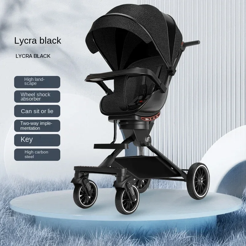 Four Wheel Baby Stroller High Landscape Lightweight Folding Travel Stroller Newborn Two-way Seat Shock Absorption Stroller