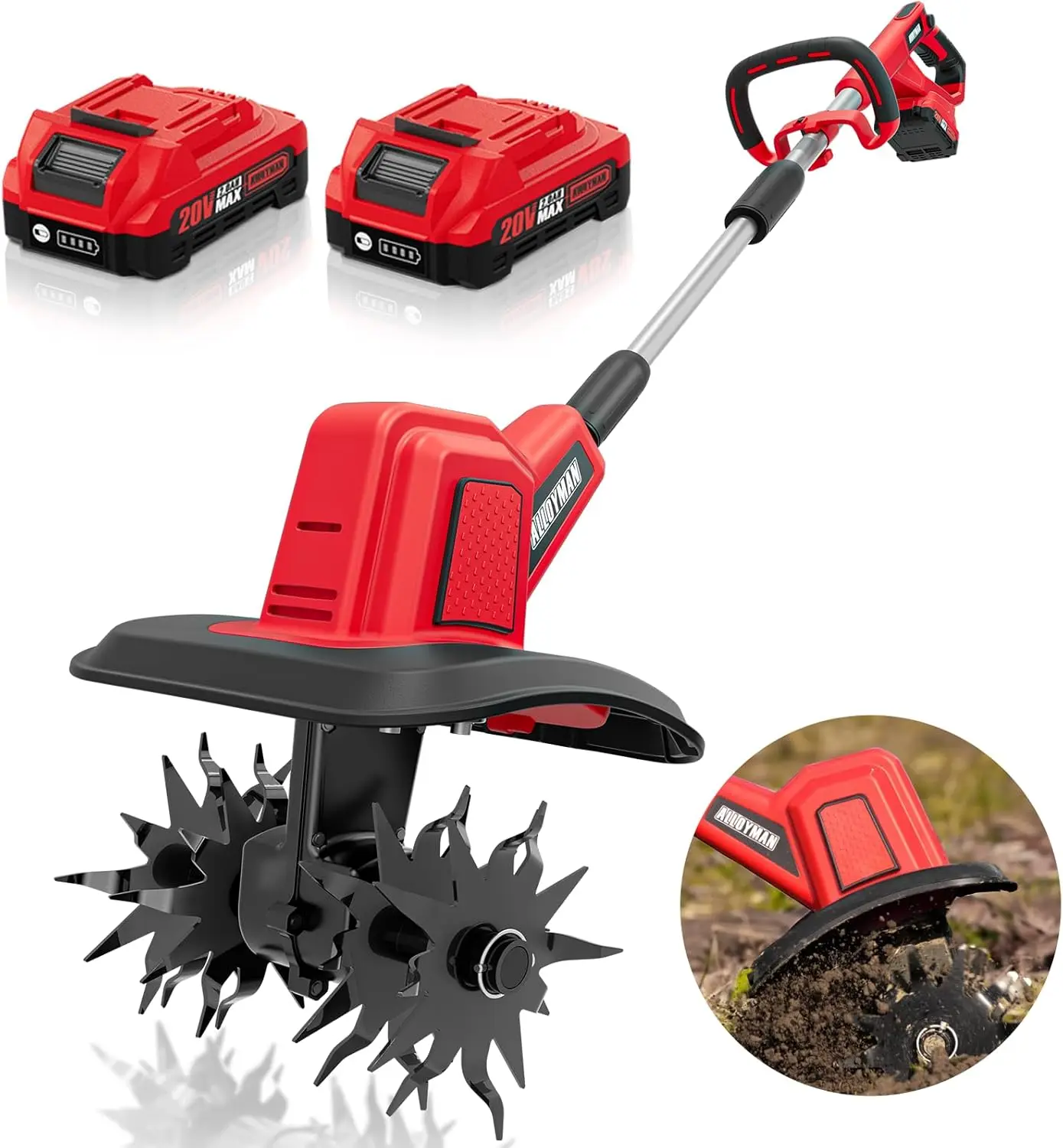 

20V Cordless Tiller Cultivator 9In Tilling Width Garden Rototiller with 2 * 2.0Ah Batteries & Charger, Battery Powered Garden Cu