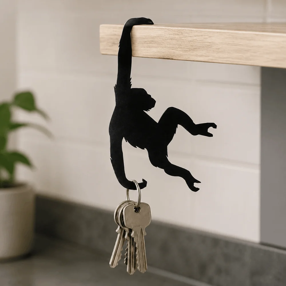 Practical Monkey Shaped Wall Decoration Hook Creative Wooden Key Hanger Novelty Punch-free Under Cabinet Organizer Hooks Bedroom