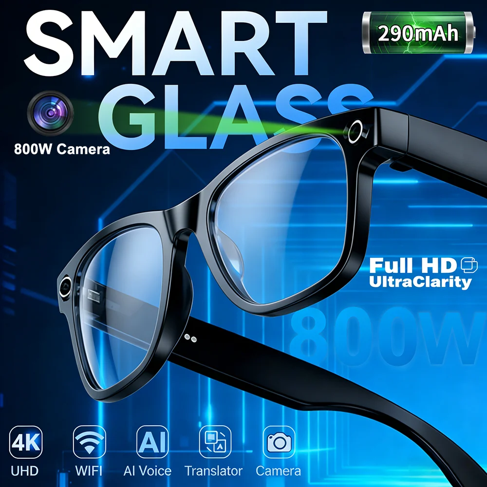 

2026 New 800W HD Camera Glasses Bluetooth Smart Glasses Translation Voice Call Music Smart Sunglasses Video Recording AI Glasses