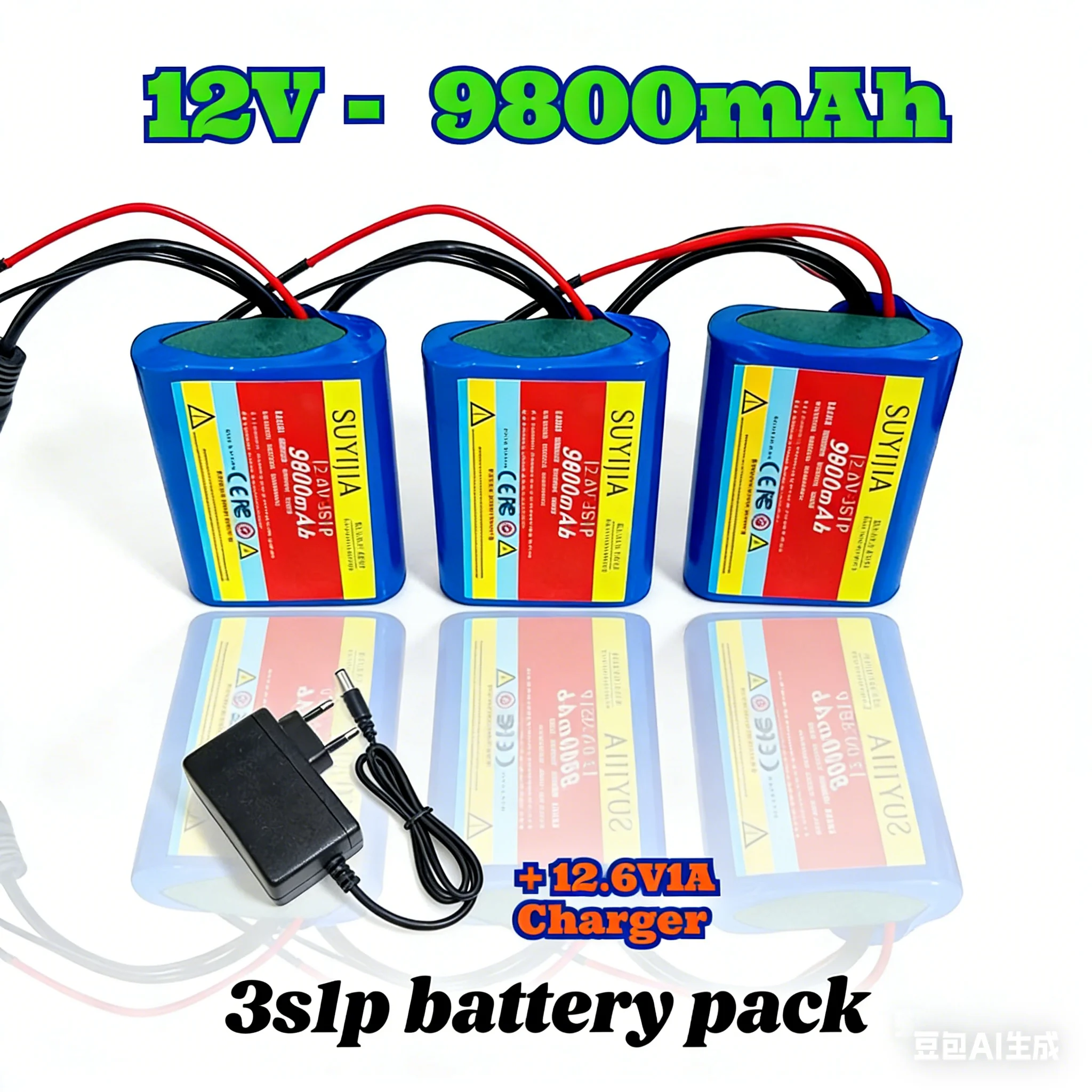 

3S1P Battery 12V 9800mAh 18650 Lithium Ion Battery Pack for Backup Power Supply, CCTV, Camera, Fascia Gun + 12.6V1A Charger
