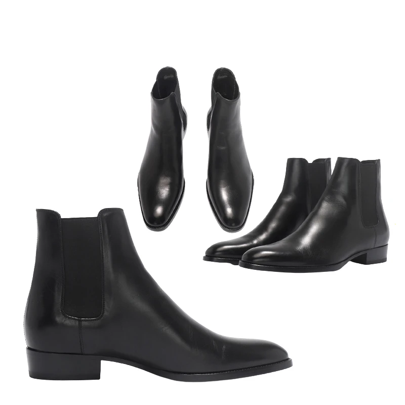 Chelsea Boots for Men Genuine Leather Black Vintage Ankle Boots Business Handmade Bootie Shaft Botas De Trabajo Hombre