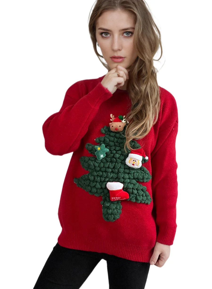 

Fashion Christmas Sweater For Women Casual O-neck Long Sleeve Christmas Tree Doll Knitted Pullover Autumn Winter Warm Top