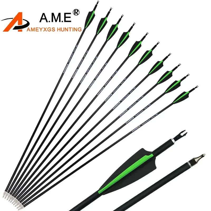 

6/12pcs Spine 500 Archery Arrow 30.5inch Mixed Carbon Arrow 3 inch Rubber Feather for Compound Bow and Longbow Recurve Shooting