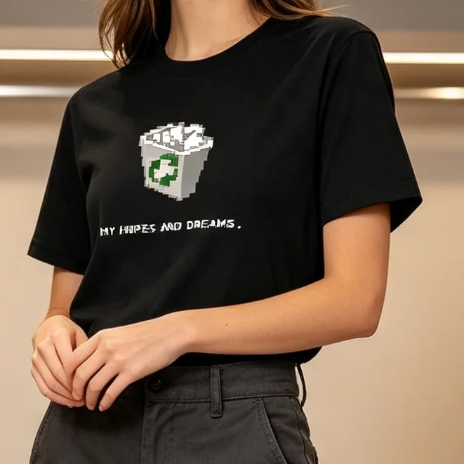 Pixel Recycle Bin MY HOPES AND DREAMS T-Shirt Retro Computer Graphic Tee  Minimalist Streetwear Outfit Harajuku Y2k Top Cotton
