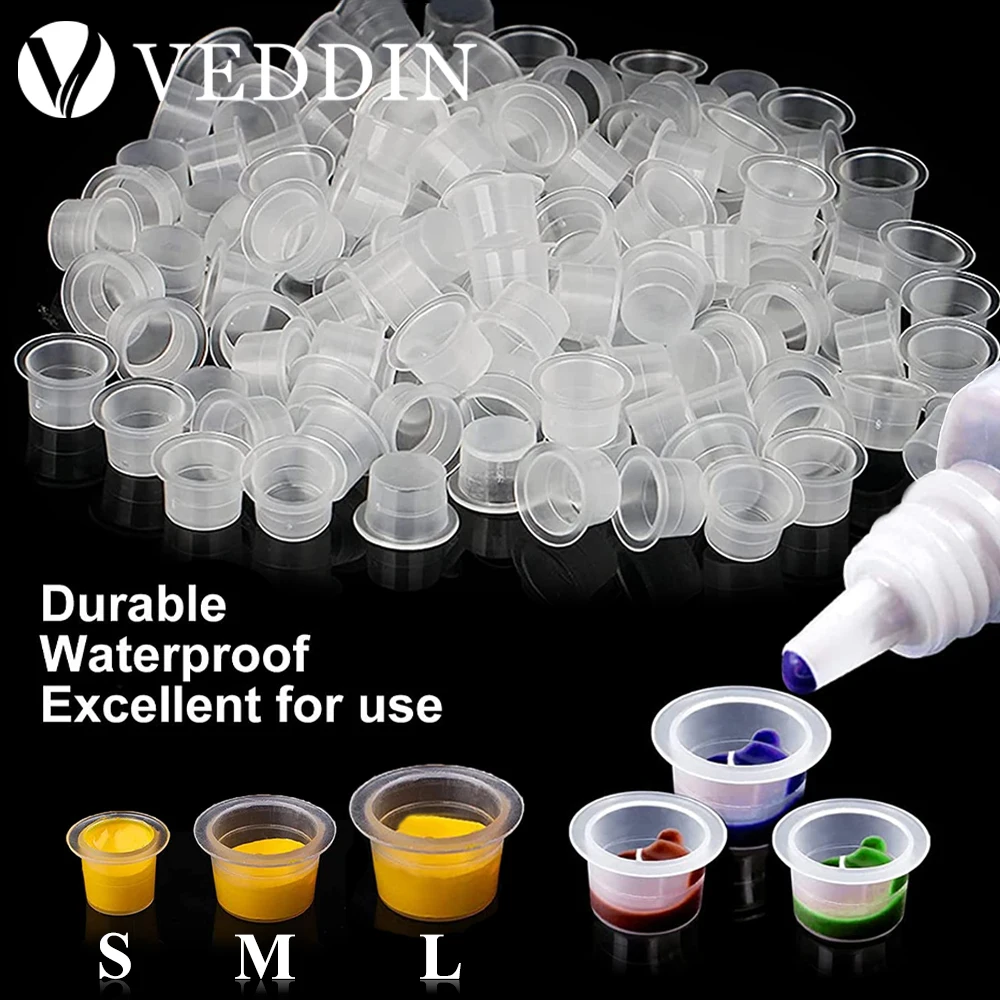 

1000/500/100pcs Disposable Plastic Tattoo Ink Cups Permanent Makeup Pigment Clear Holder Container Cap 8/11/15mm Tattoo Supplies