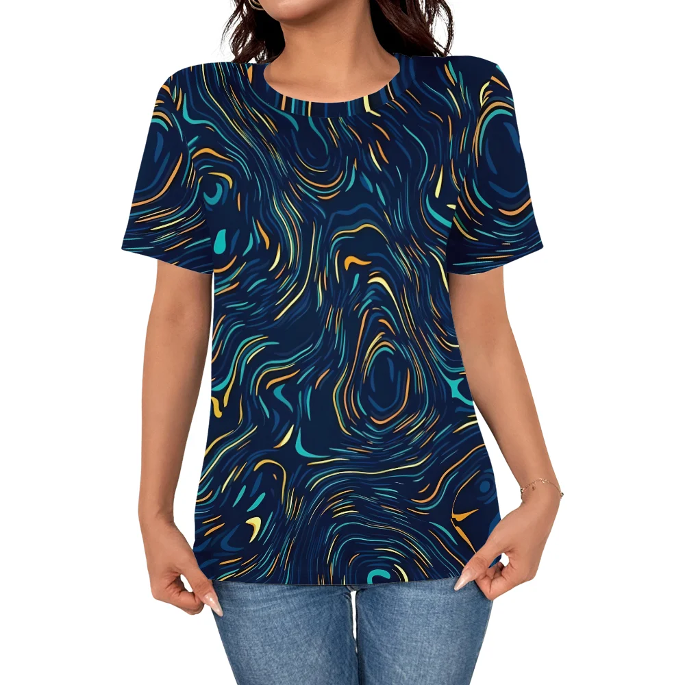 

Women's casual fashion, simple personality, abstract art lines, 3D printed short sleeved top, women's trendy outfit T-shirt