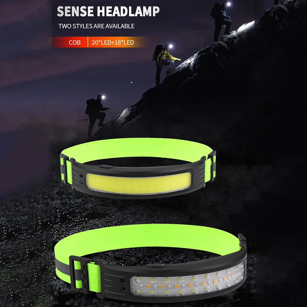 Faro con sensore d'ondeggiamento intelligente COB/LED, fascia riflettente ricaricabile, per pesca notturna all'aperto, ciclismo, escursionismo